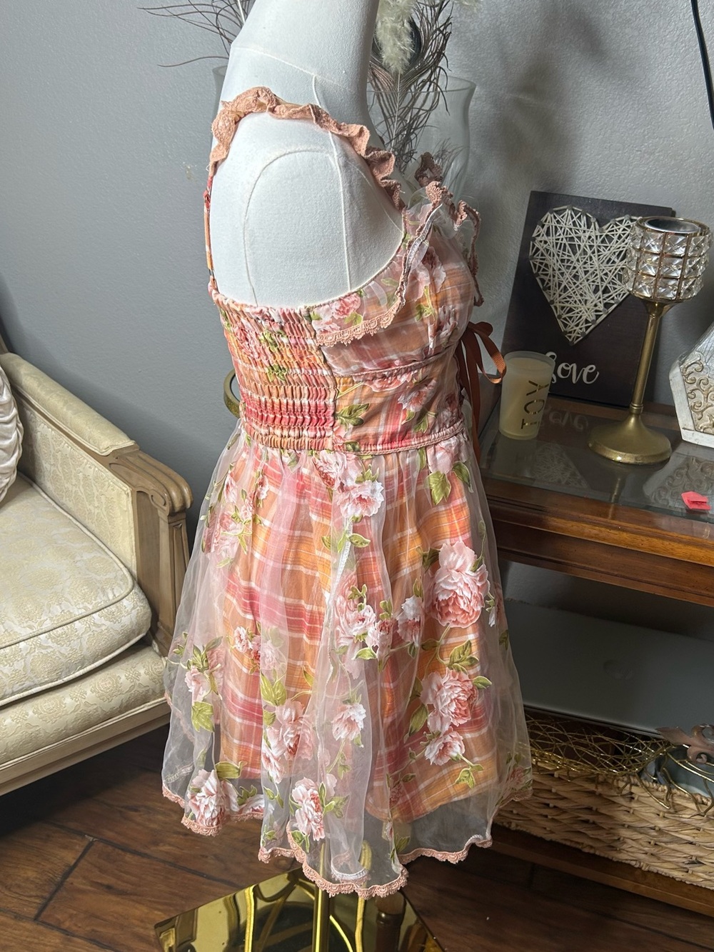 Authentic Vintage Liz Lisa Plaid Rose Corset Dress Japanese Doll style Coquette - Picture 3 of 14